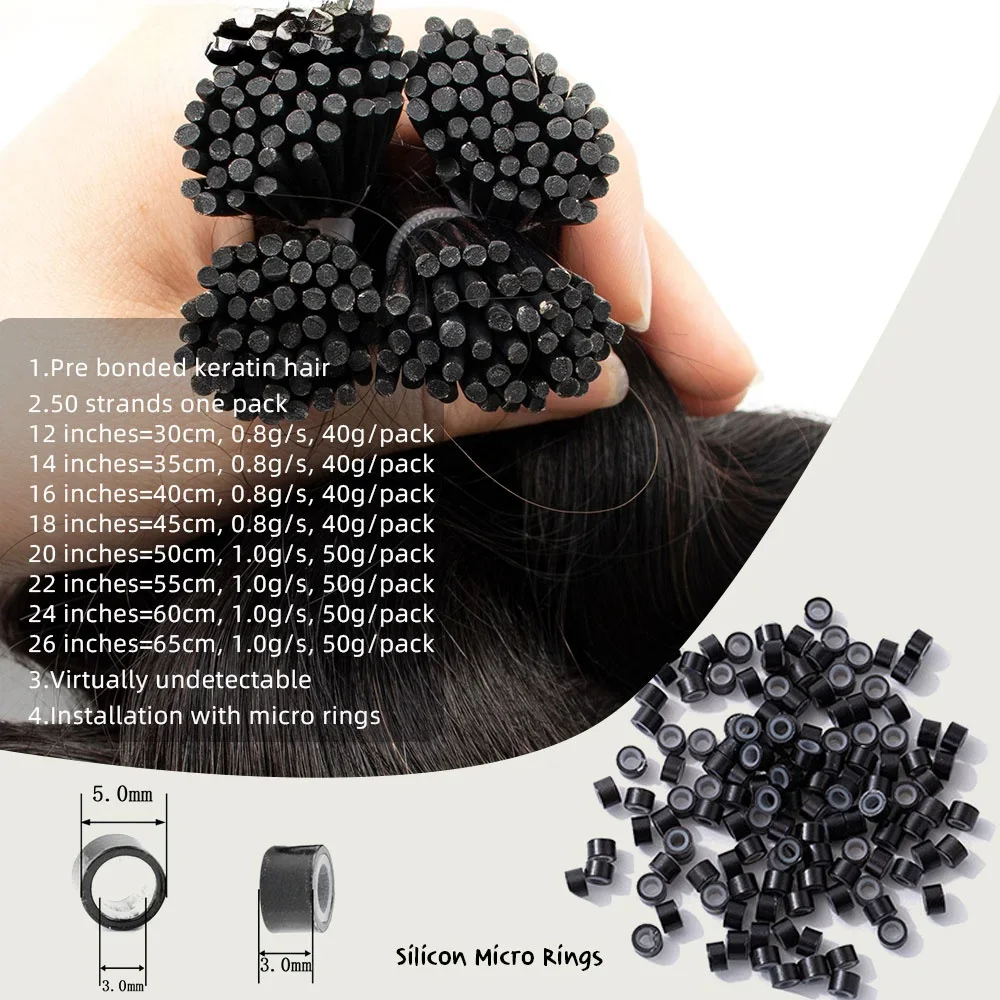 Body Wave I Tip Microlink Human Hair Extensions For Black Women Natural Wavy Italian Keratin Capsule Micro Ring Hair Extensions