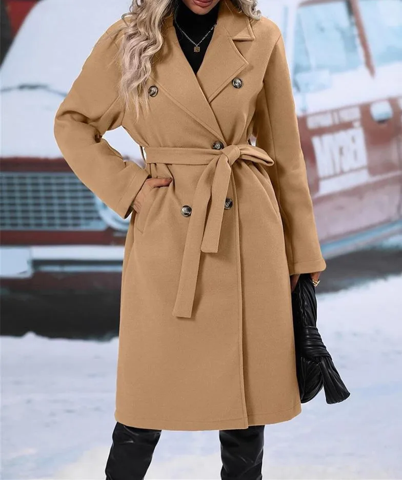 

Новый весенний модный повседневный тренч с длинными рукавами, отложным воротником, двубортной застежкой, шнуровкой, однотонный, приталенный, 5 цветов