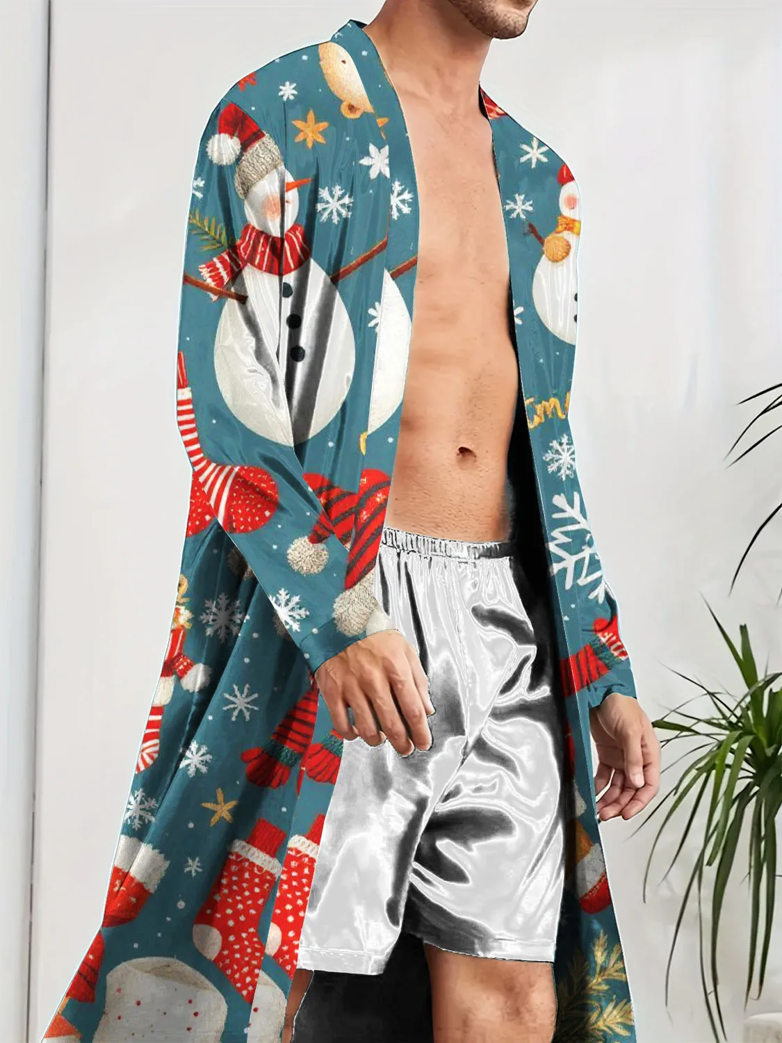 

3D-печать рождественских элементов для мужского халата-снеговика, домашнего халата для отдыха и развлечений, быстросохнущего и не выцветающего.