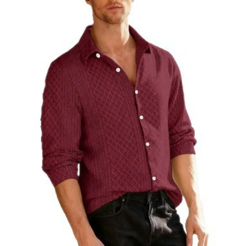 Knitted Flower Ladle-breasted Casual Sports Trendy Jacket Men's Lapel Long-sleeved Shirt