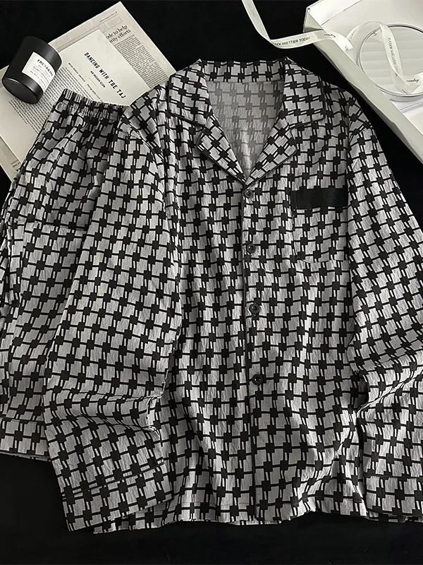 DAIMELU منامة الرجال الربيع ملابس خاصة مجموعة الخريف منقوشة طويلة الأكمام الذكور القطن المتسكعون يمكن ارتداؤها خارج بدلة فضفاضة الشباب #3