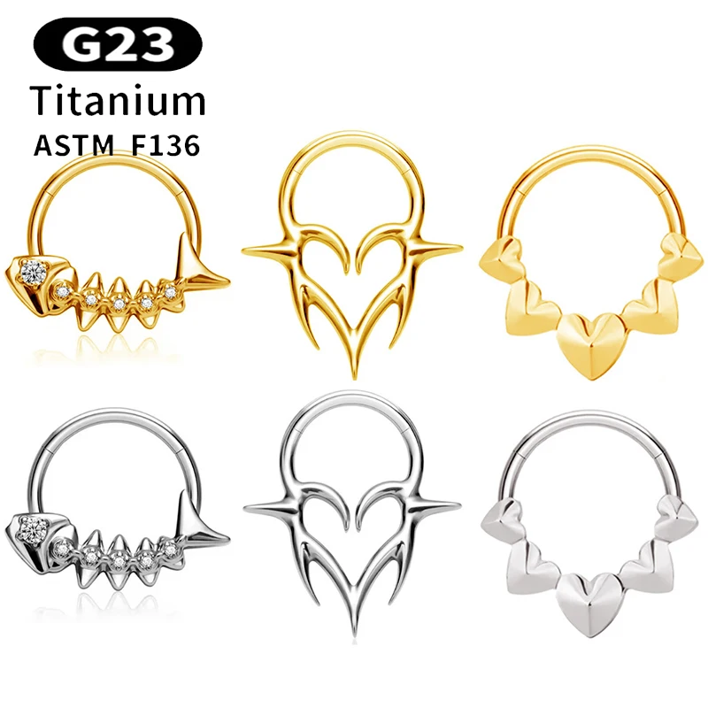 

1PC G23 Titanium Piercing Zircon Fishbone Nose Ring Septum Hight Segment Rings Helix Cartilage Daith Earrings PIERC Goth Jewelry