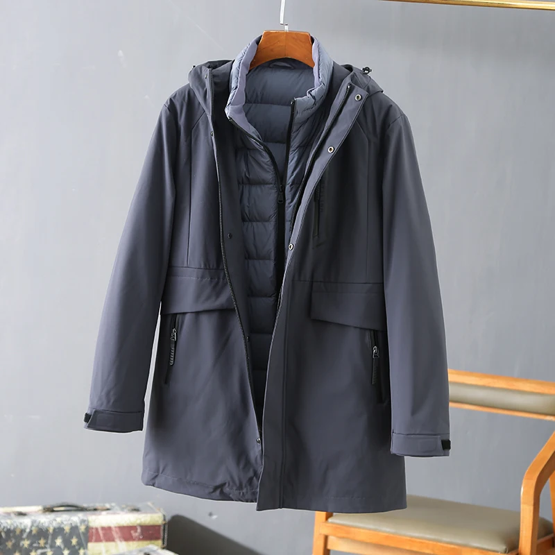 

Водонепроницаемая ветрозащитная куртка-пуховик 3-в-1 для мужчин: удлиненная, утепленная, с капюшоном, модная, городская, стильная