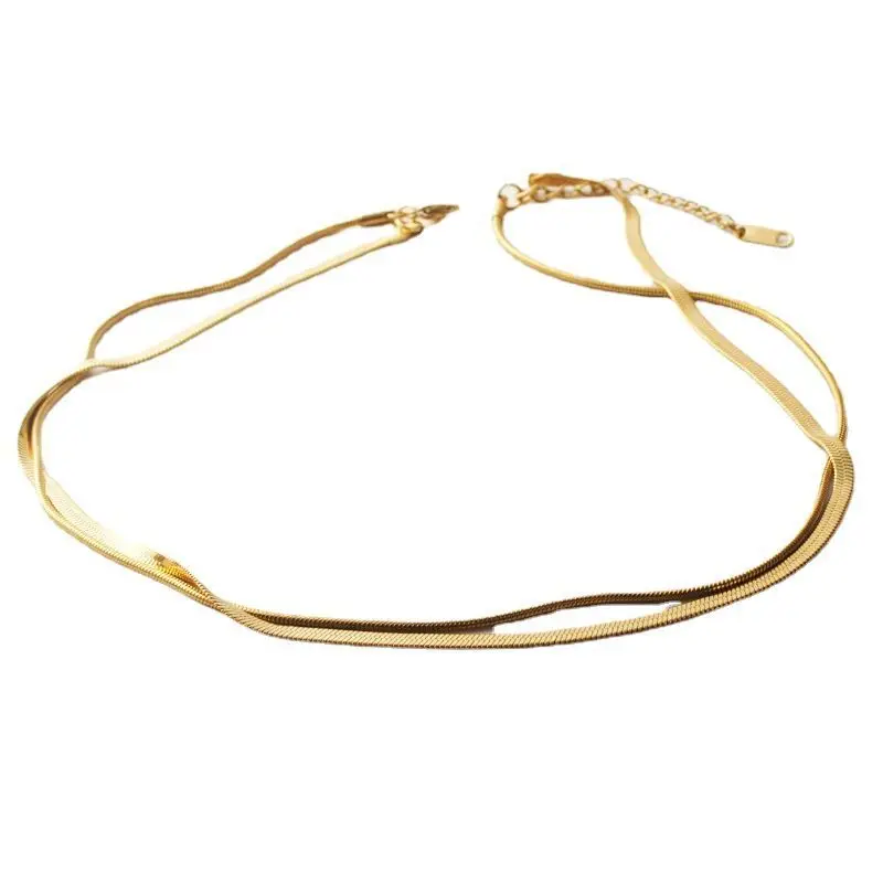Wholesale Jewelry -- 40 cm Titanium steel Gold Color 2 Pcs Short Snake Chain Necklaces for  Women Fashion Jewlery