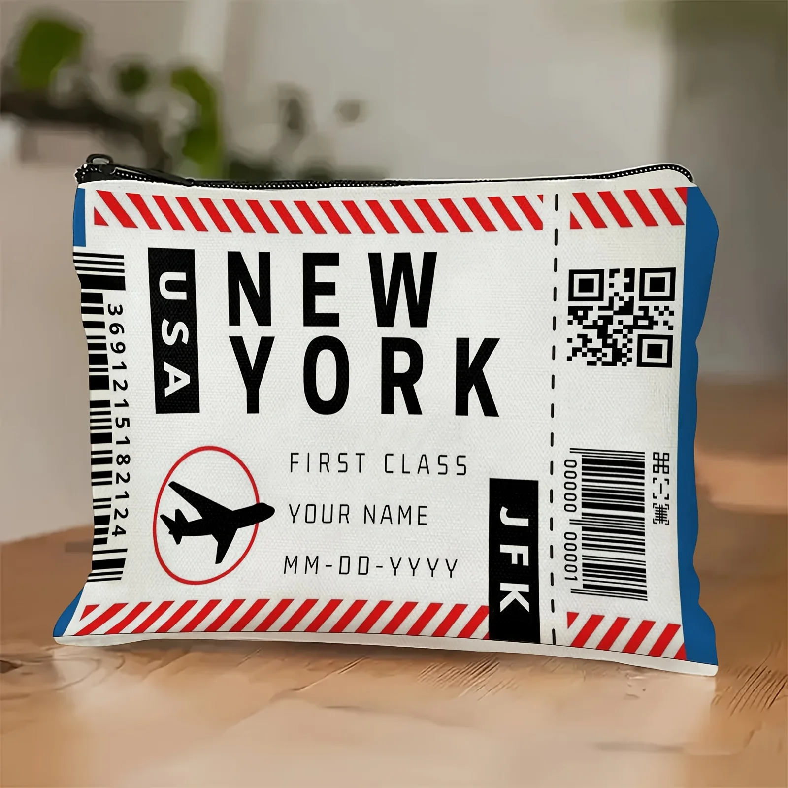 1 Creative Travel Boarding Pass Print Makeup Bag - Multifunctional Zipper Pouch for Women, Perfect Travel Zipper Storage Bag, Fun Birthday Gift