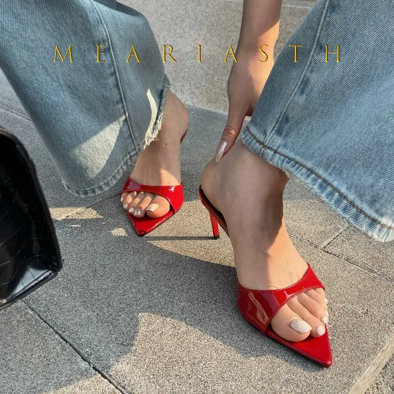 

Sexy Thin high Heels Slippers For Women Summer Fashion Pointed peep Toe Slides Stripper Party Sandal Mule Shoes Zapatillas Mujer