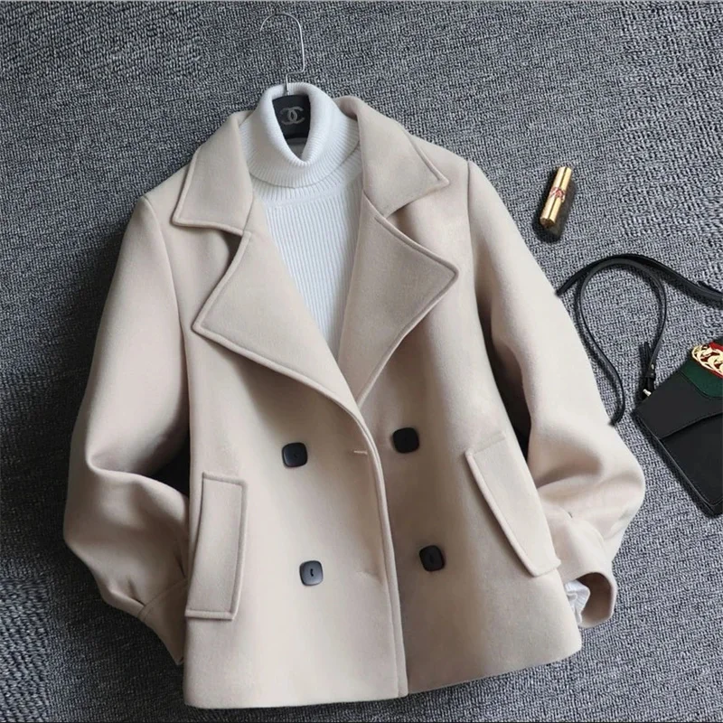 

2025 New Beautiful Yellow Pink Woolen Coat for Women Small Fragrant Style Short Thick Coat Spring Autumn Winter Coat Top