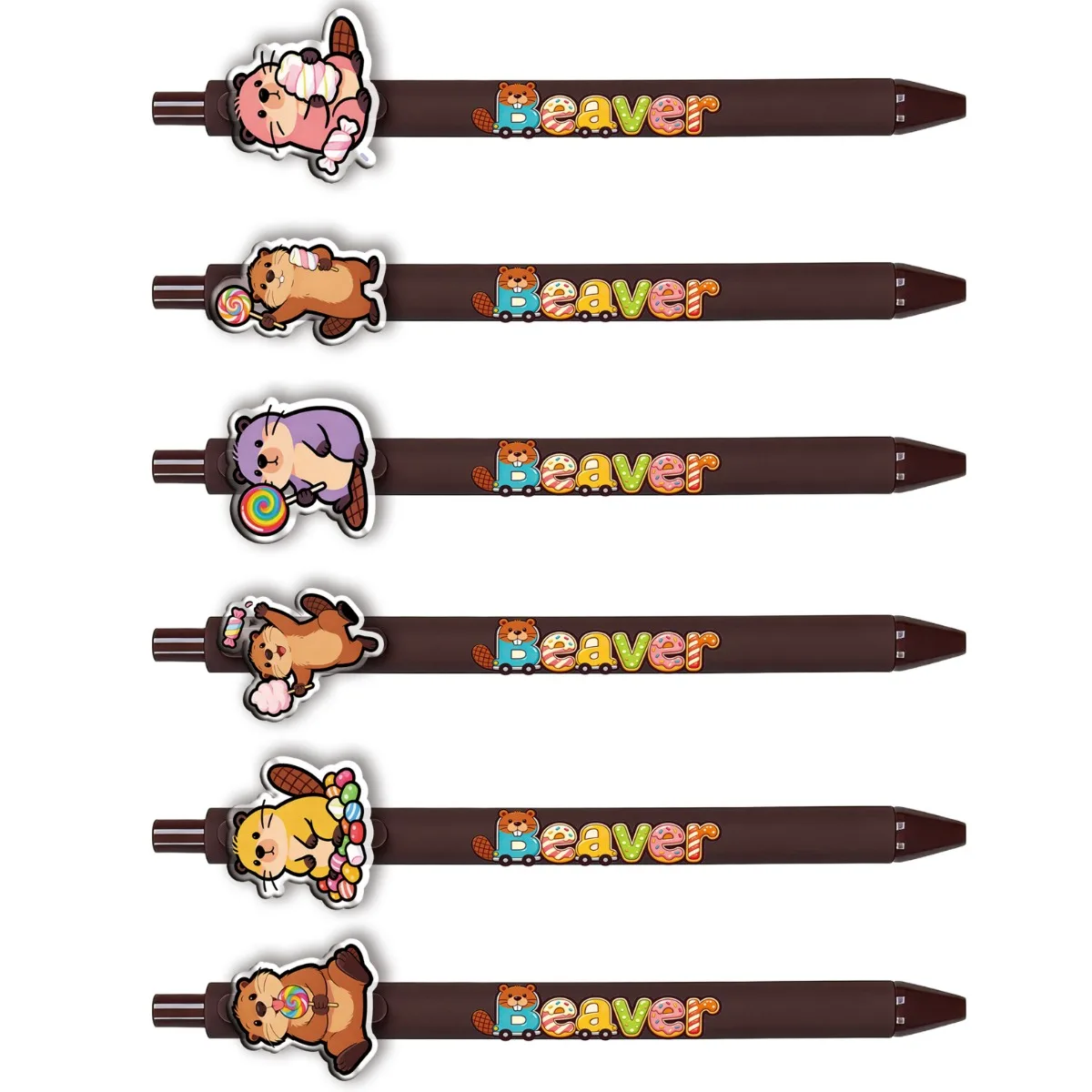 

6PCS/12PCS Candy And Beaver round Pens Student Writing Pens Office Stationery Creative Stationery Supplies