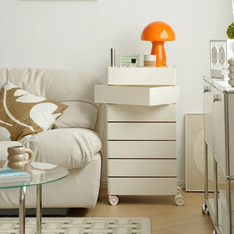 Multi-functional Rotating storage cabinet Movable bedside table Side cabinet Simple Nordic locker Cosmetics locker