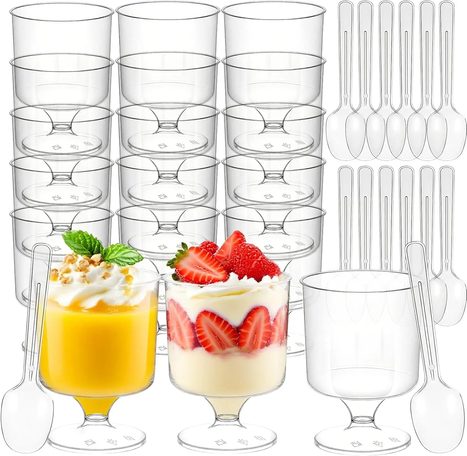 

120 шт. Мини-чашки для десерта с ложками, 60 шт., 5 унций, маленькая прозрачная пластиковая чашка для десерта, 60 шт., круглый бокал, одноразовые