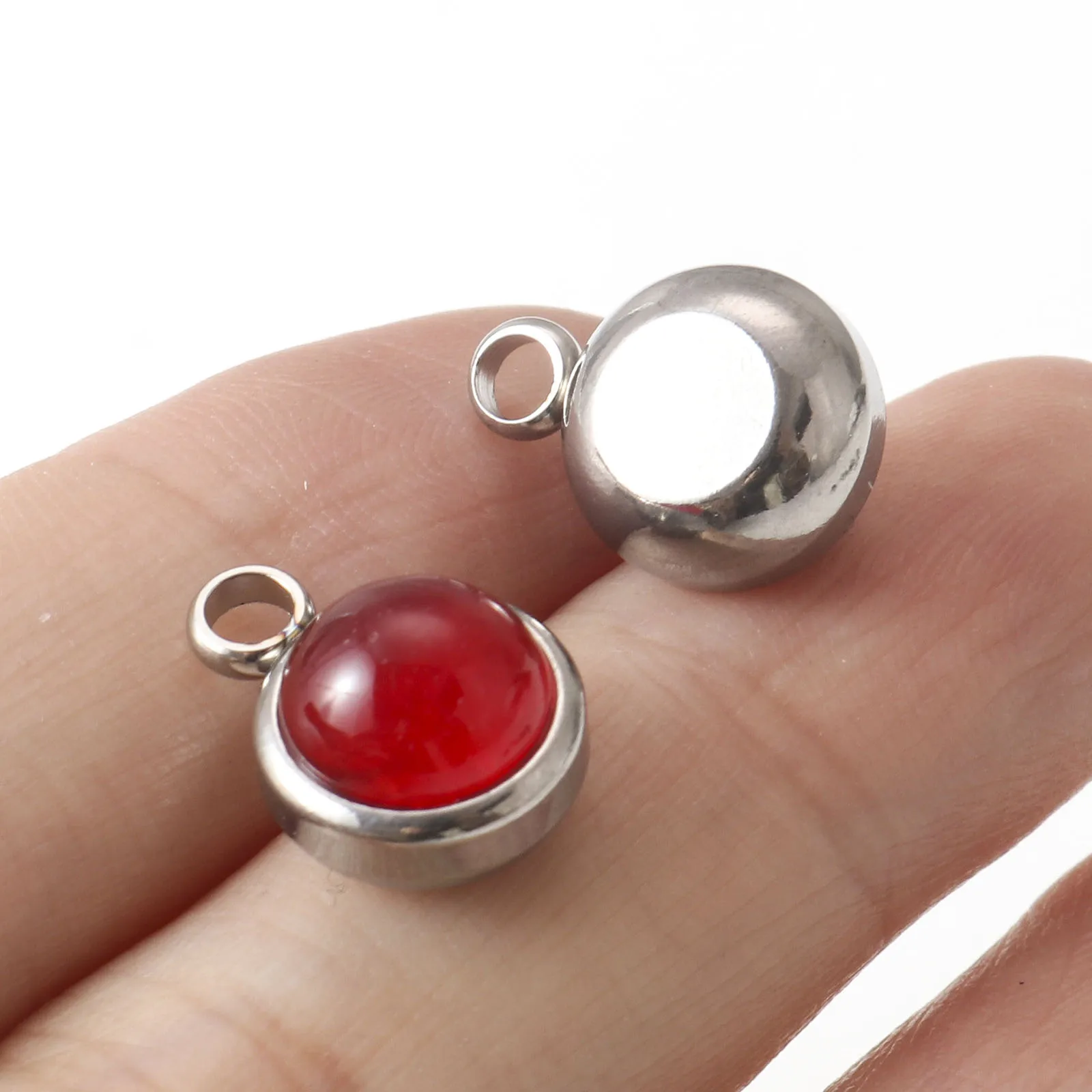 1 PC Natural Stone 304 Stainless Steel Charms Silver Color Multicolor Round Charms Pendants for DIY Earrings Necklace 14mmx10mm