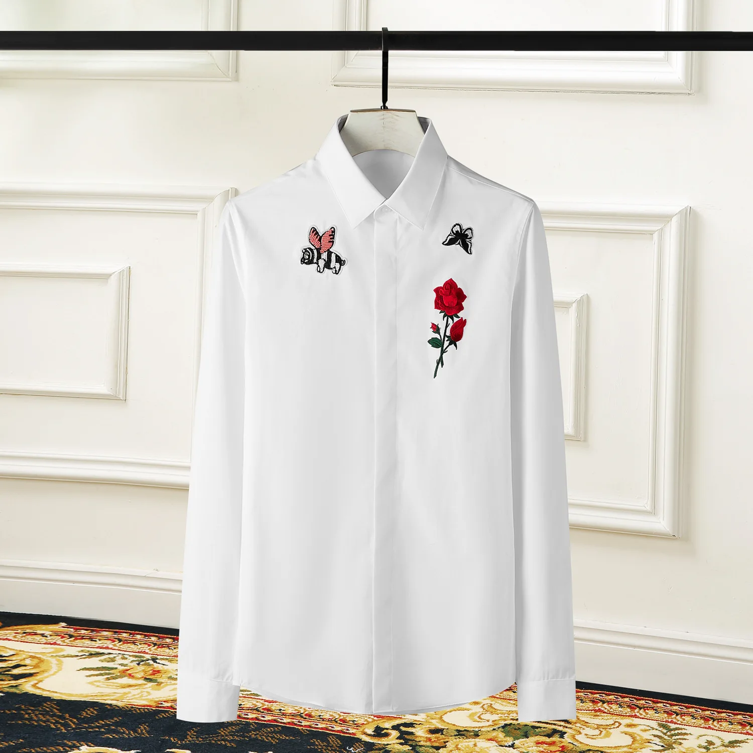 

Высококачественная рубашка с длинными рукавами и вышивкой ангела, брендовая мужская одежда, повседневные деловые рубашки, уличная одежда, блузка для вечеринок, 2025 г.