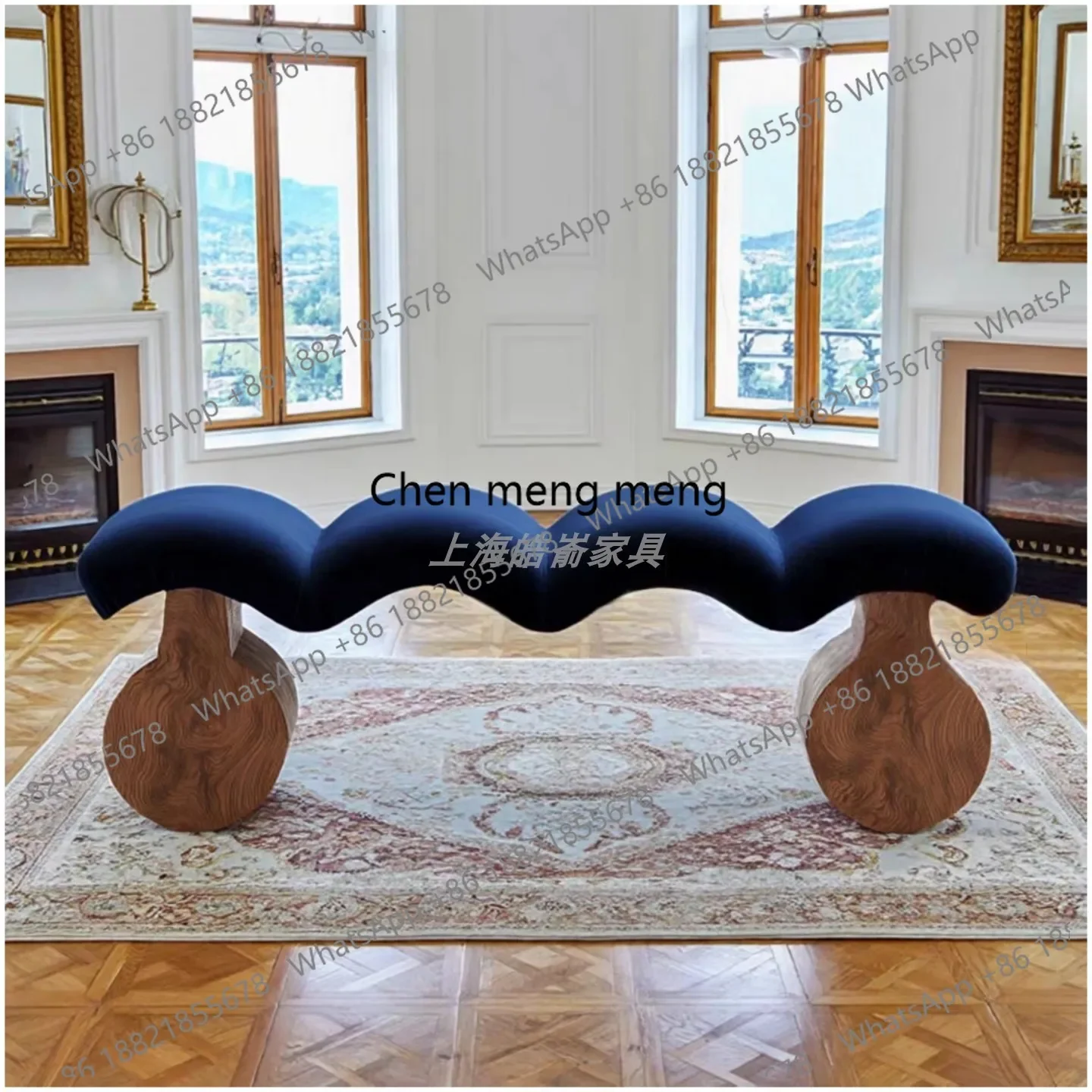

CC182 Medieval solid wood special-shaped fabric sofa stool designer homestay model room bedroom end of bed shoe changing stool