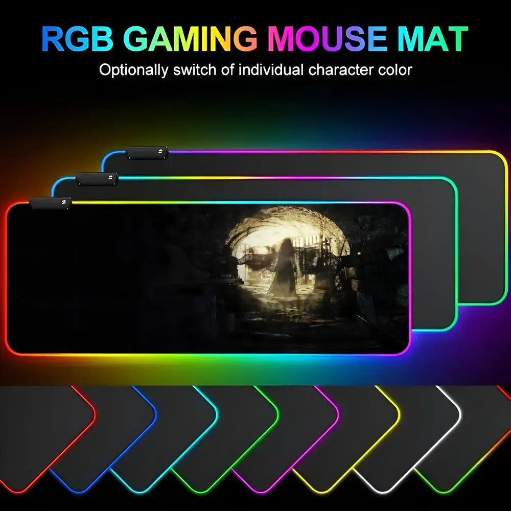 

R-Resident Evil Villagees Mouse Pad Mousepad Rgb 70x30cm Mouse Pad Gaming Backlight Pc Accessories Gamer Keyboard Backlit Mat D