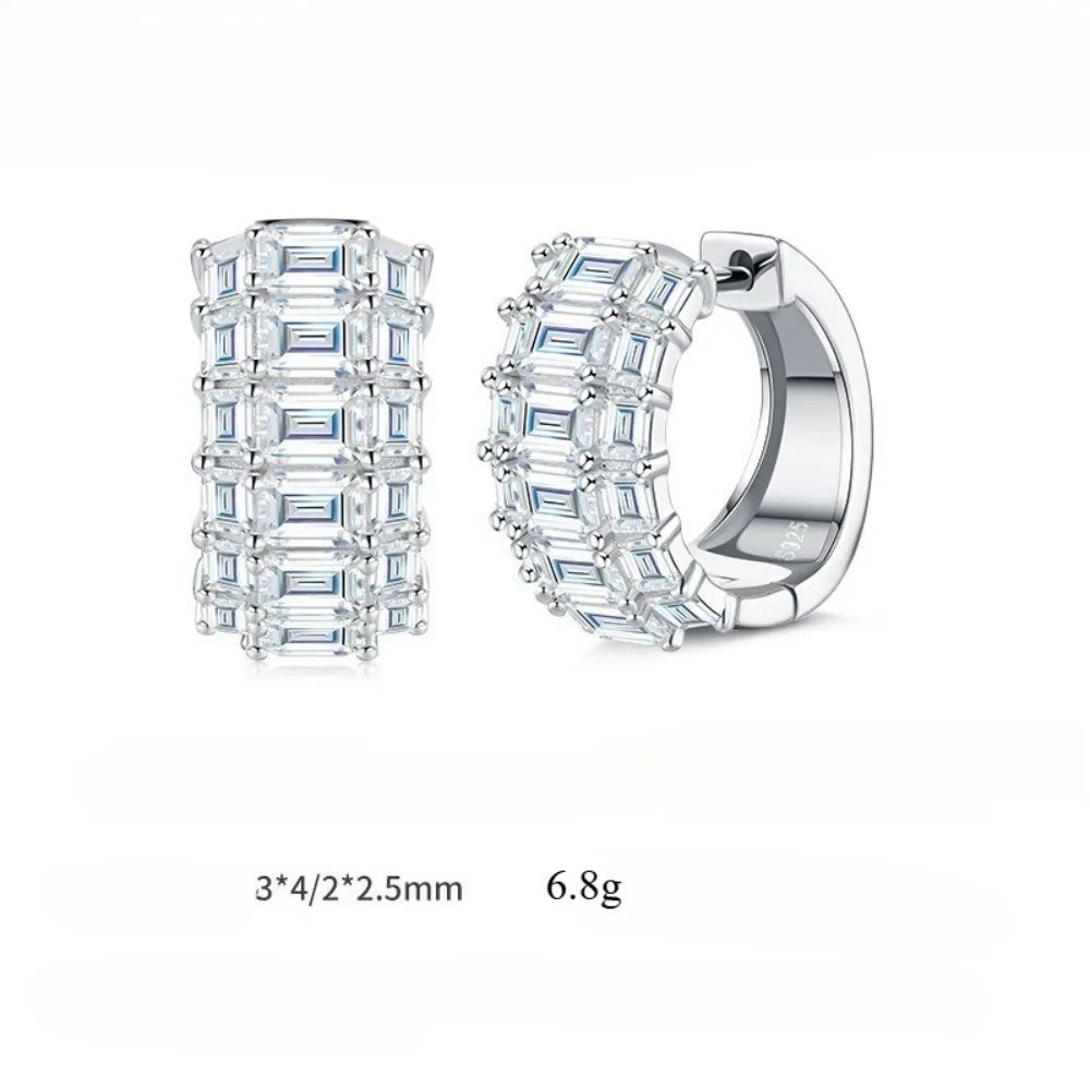925 Silber Baguette-Schliff Moissanit Creolen Damen Feiner Schmuck Weißgold Diamant Huggie Kreisohrringe Testergeprüft Geschenk – Detail 1
