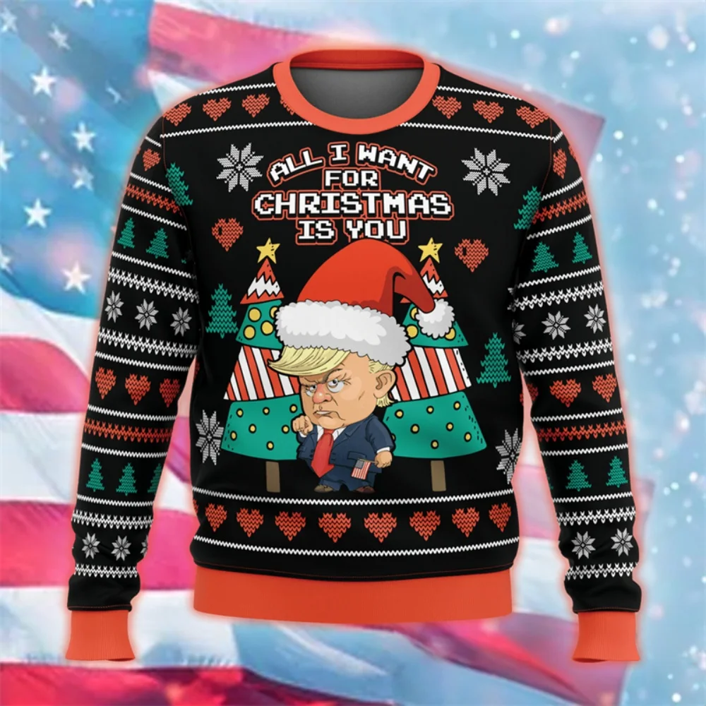 

Donald Trump 2024 Merchandise Pattern Sweatshirt American Patriotic unisexes pullover American Men's pullover Ugly Christmas swe