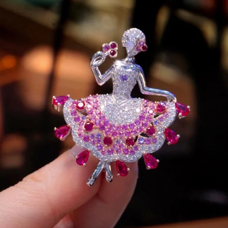 

Dancer Brooch For Women Girl Fine Jewelry Classic Elegant Female Gift 925Sterling Silver With Cubic Zircon Free Shipping