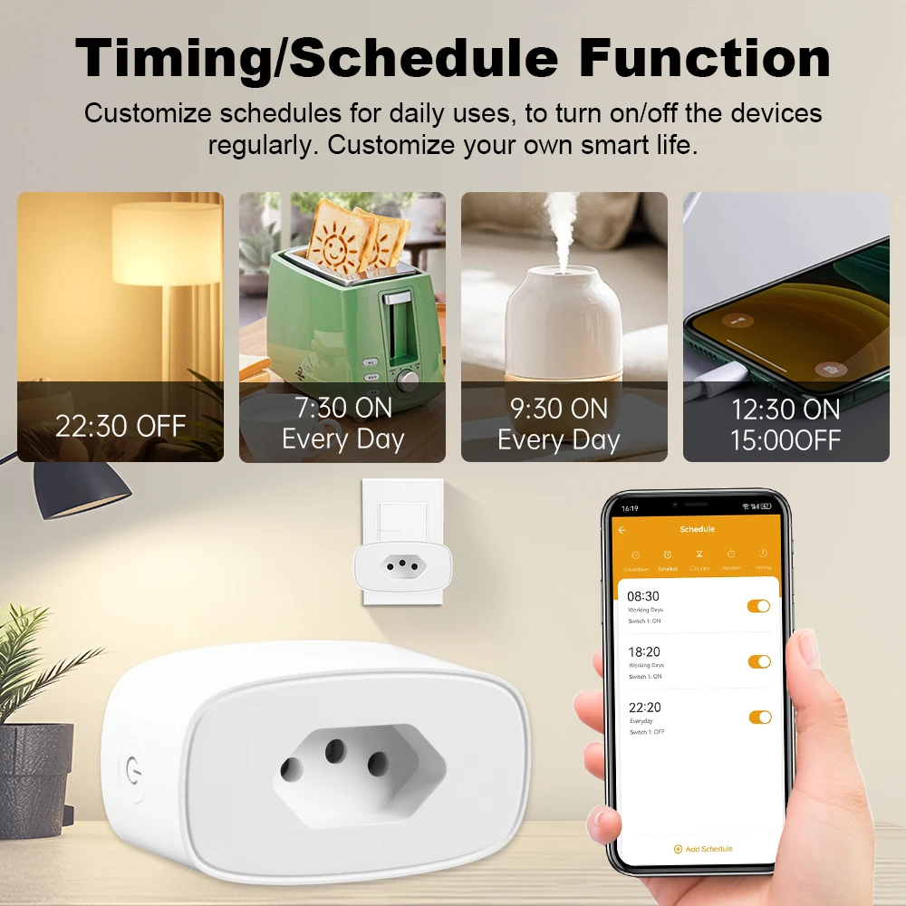 Tuya Smart Life 16A/20A Wifi/Zigbee Brazil Plug Smart Brazil Socket Outlet With Power Monitor APP Control For Alexa Google Home