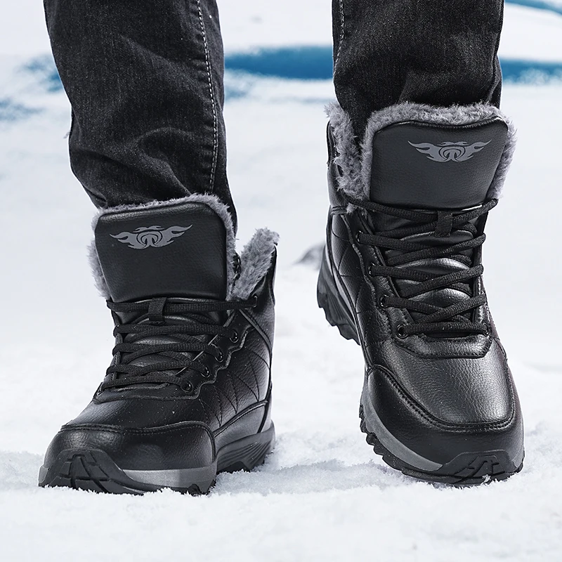 Men\'s Boots Winter 2024 New Outdoor Waterproof Warm Cotton Shoes Men Thick Soled Plush Boot Ankle Snow Boots Non-slip Sneakers ﻿