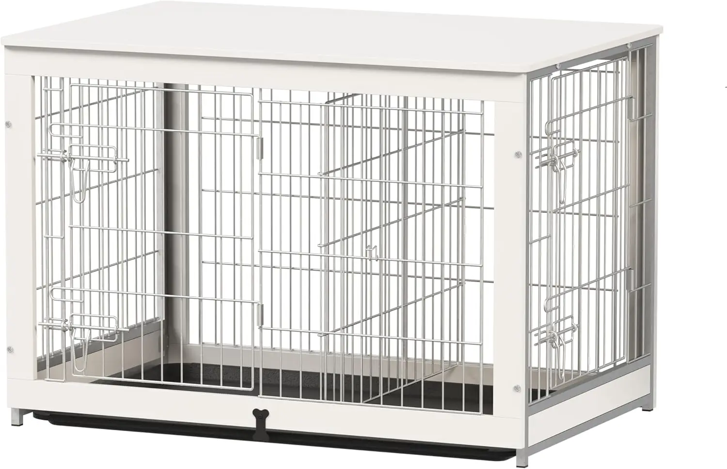 

Wooden Dog Crate Furniture with Divider Panel, Dog Crate End Table with Fixable Slide Tray, Double Doors Dog Kennel Indo