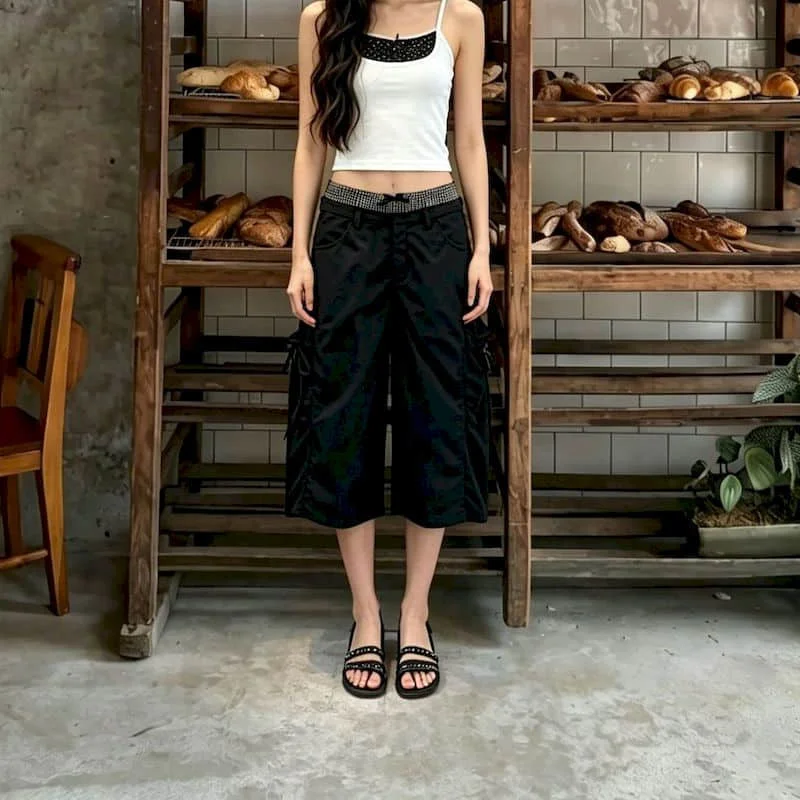Straight Pants for Women 2026 Summer Sale Casual False Two-piece Capri Pants Korean Style Elastic Waist Trousers Vintage Clothes