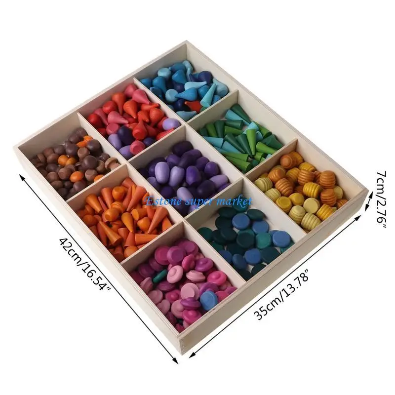 090B 324 pezzi per bambini giocattoli in legno arcobaleno blocco parti sciolte funghi coni building block