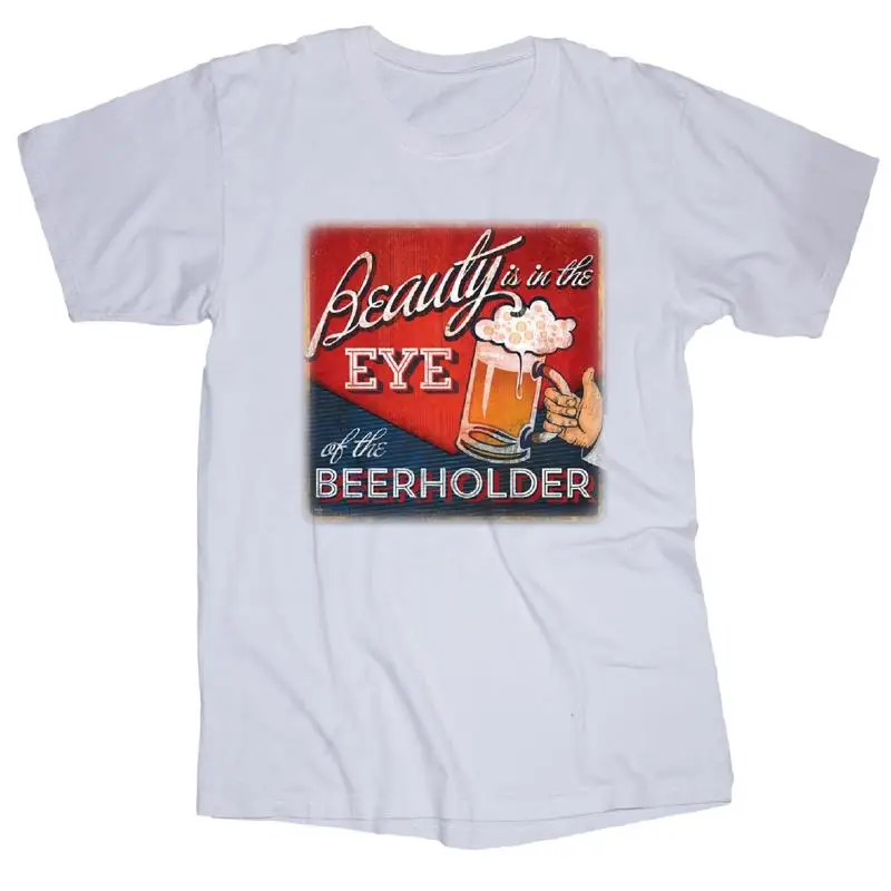 

Красота в глазу пивного держателя забавная белая футболка Музыка