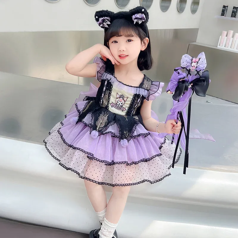 Anime Sanrio Cartoon Kuromi Cosplay Princess Dress Lolita Children's Costume Dresses Puffy Skirt Suit Kid Girls Birthday Gifts