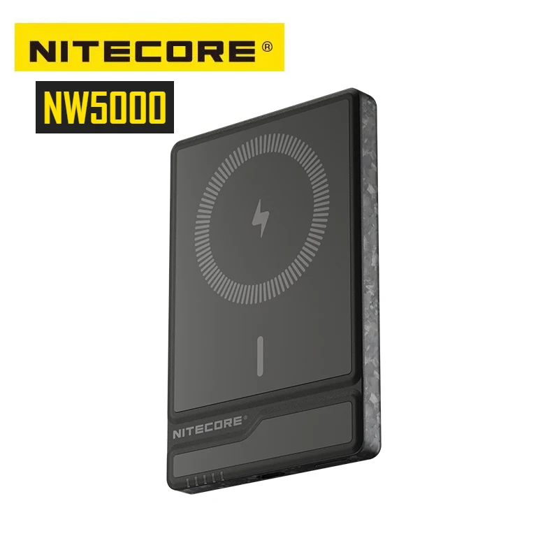NITECORE 휴대용 마그네틱 무선 모바일 보조배터리, 탄소 섬유, NW5000, 5000mAh, QC3.0, QC2.0, 20W 고속 충전