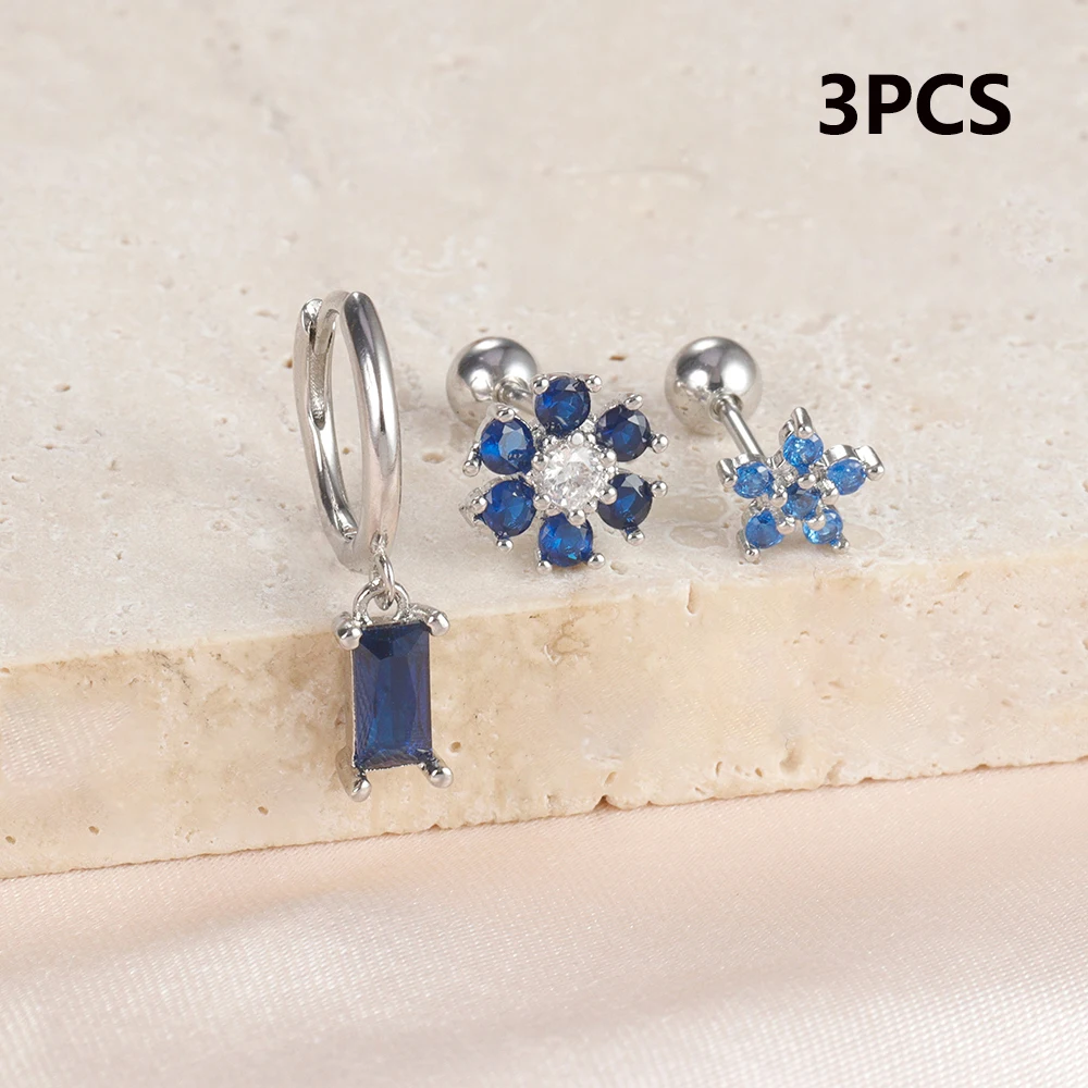Square Hoop Earring Set for Women Exquisite Small Stainless Steel Zircon Flower Fruit Cartilage Piercing Earring Fashion Jewelry