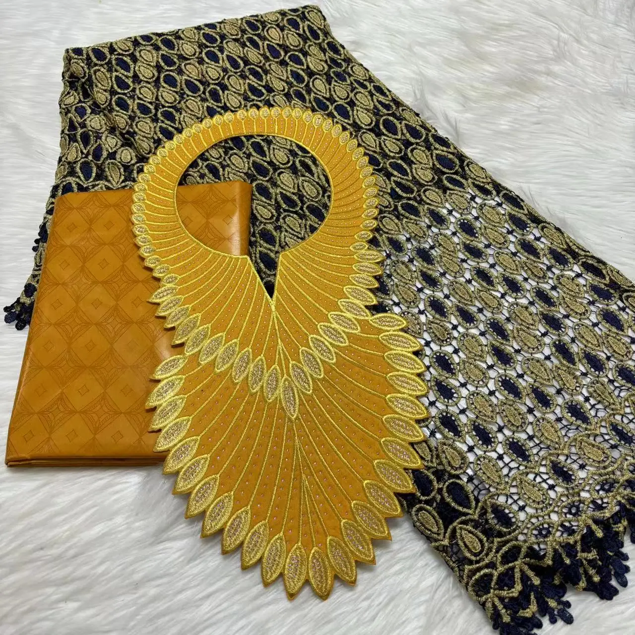 2.5+2.5Yards Swiss Voile Lace Fabric Pretty Embroidery With African Bazin Riche Fabric Set For Versatile Occasion Use L511-5