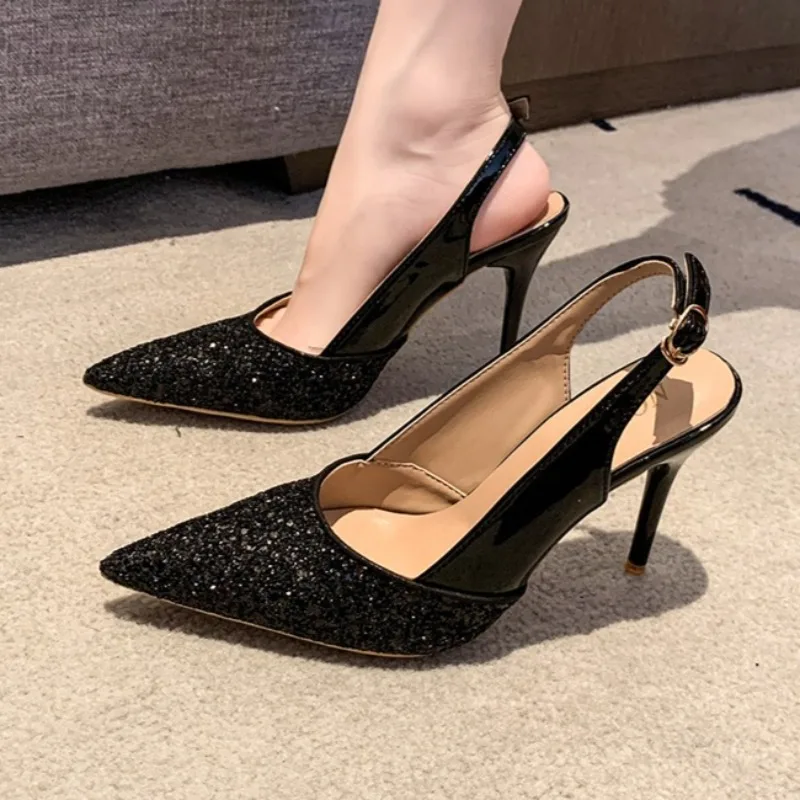 

Шикарные модные женские босоножки на высоком каблуке, лето 2023, туфли с острым носком, новые элегантные шлепанцы на шпильке, вечерние модельные туфли-лодочки, сандалии