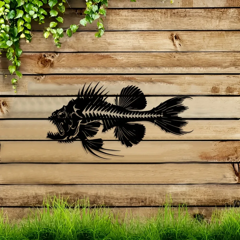 Fish Skeleton Metal Wall Art, Black Iron Sculpture Ocean Marine Theme Rustproof Artwork Modern Home Living Room Bedroom Wall Han