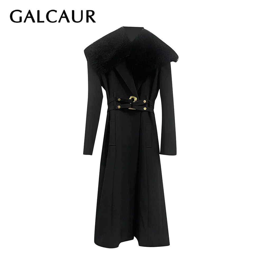 

GALCAUR черные шикарные куртки с поясом, женские свободные винтажные женские куртки с лацканами и длинными рукавами, осенний стиль, модная новинка