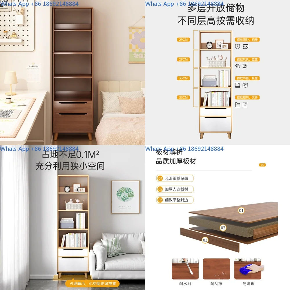 

Bookshelf Storage Rack Floor Standing Narrow Space Organizer for Living Room Bedroom Home Use Simple Wall Mounted Cabinet
