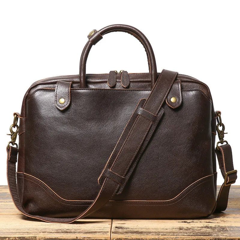 Hot Men's Briefcase Exquisite High-end Feel Top Layer Cowhide Handbag Genuine Leather Trade Single Shoulder Crossbody Bag