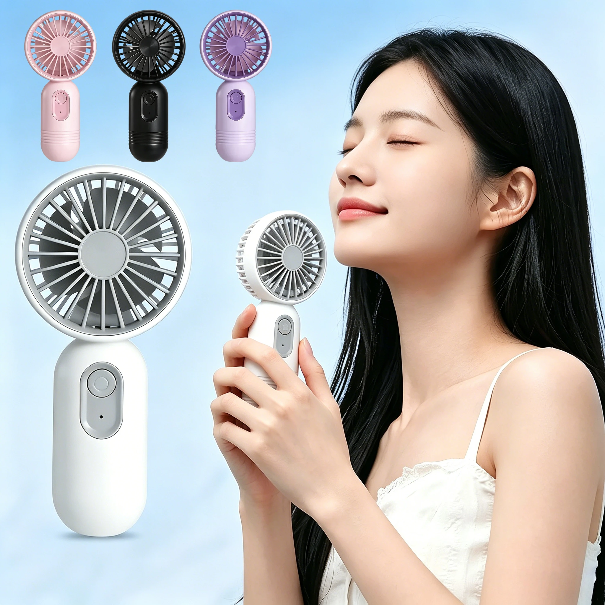 Mini Handheld Fan 3 Speed Strong Wind USB Rechargeable Long Lasting Portable Desk Fan For Students Office Outdoor Travel Camping