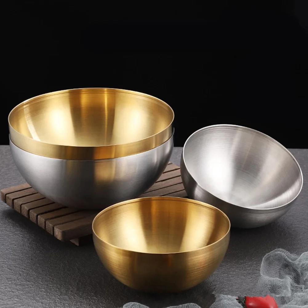 Gold Stainless Steel Fruit Salad Bowls Soup Rice Noodle Ramen Bowl Kitchen Tableware Utensils Food Container Mixing Bowls