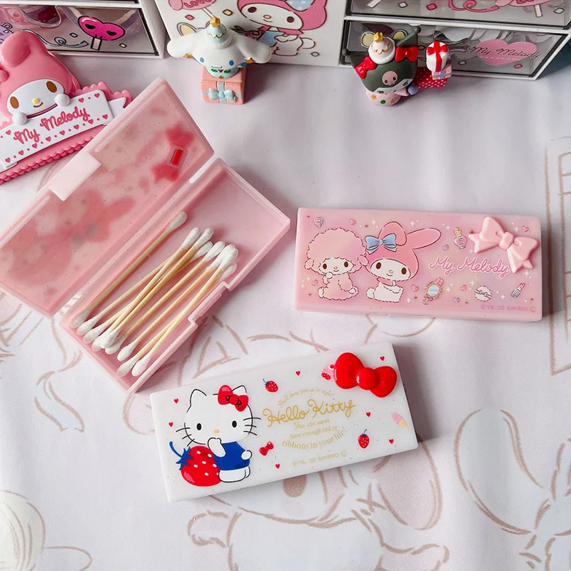 

Sanrio Anime Hello Kitty Kawaii Anime Mini Portable Storage Box Cute Cartoon My Melody Cotton Swab Bag Lovely Toys for Girls