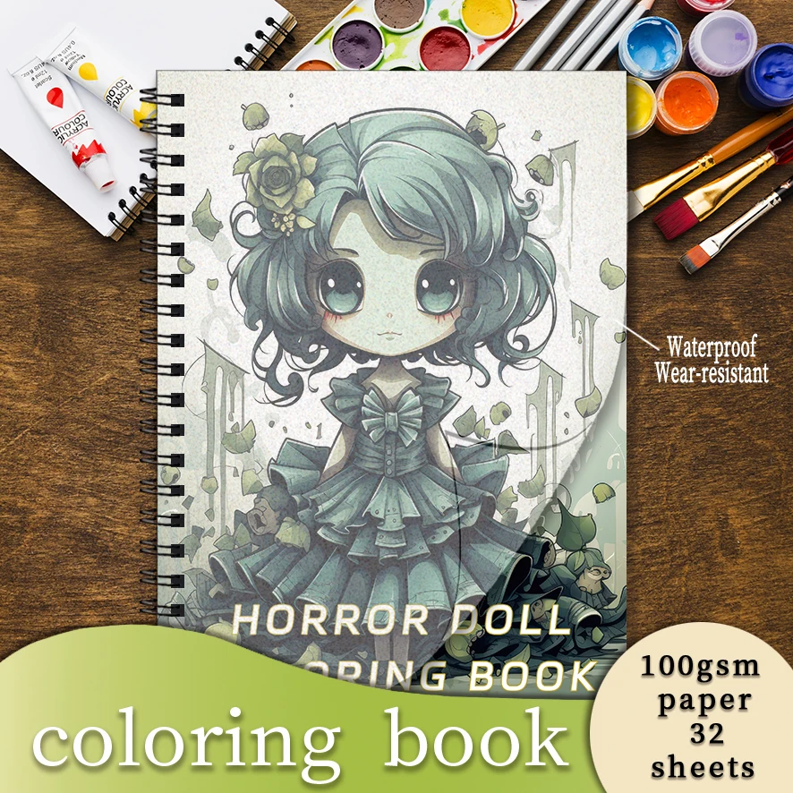 Adult Coloring Book - 8.3x 11.2 Inch 32 Pages Scary Doll Coloring Book - Helps Reduce Stress and Ease Emotions