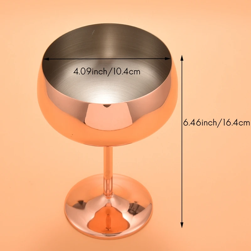 Aço inoxidável Champagne Copos, Vintage Martini Cocktail Glass, Copper Coupe, Conjunto de 2