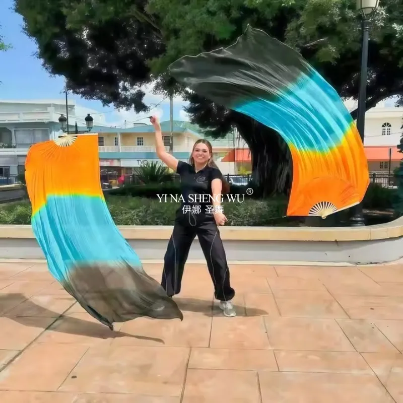 

Настоящая шелковая вуаль для танца живота, 1 пара бамбуковых длинных вееров, окрашенных вручную, с веревкой, качели, аксессуары для танца живота