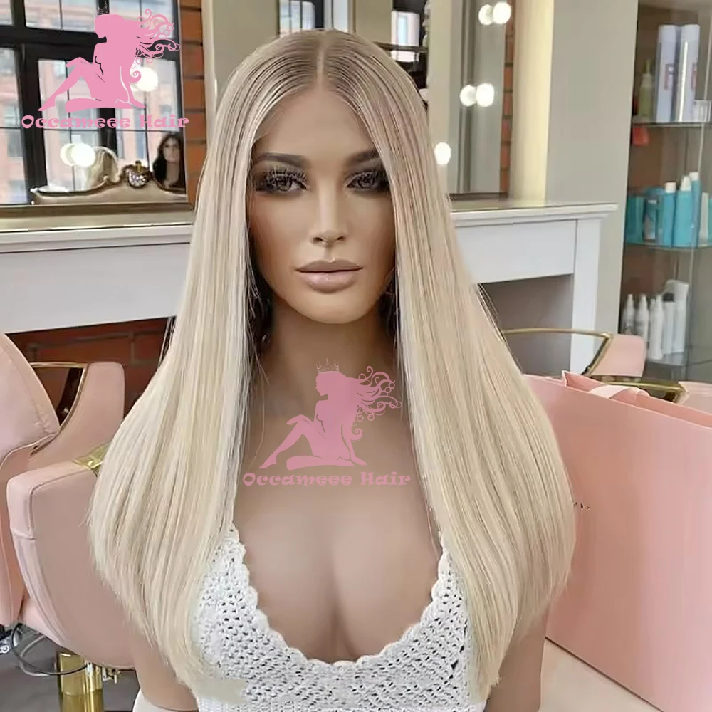 Glueless Ash Blonde Full Lace Wigs Human Hair Brown Roots 360 Lace Frontal Wigs for Women Straight Brazilian Remy Hair Transpare