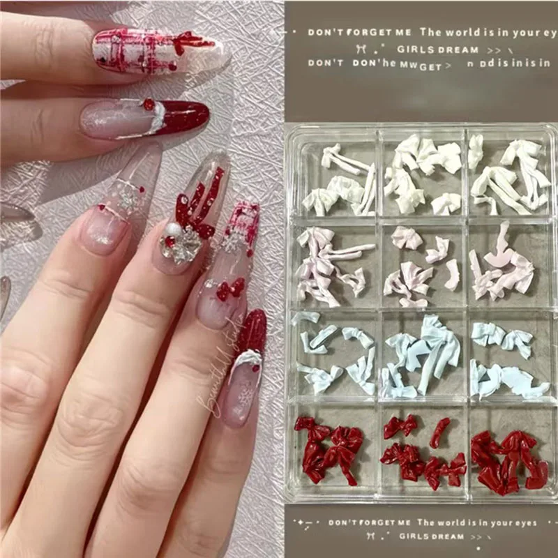 

12 - Grid Mixed Bow Nail Art Additions Set Multi - Color 3D Resin Bows Nail Supplies Personalized Nail Designs