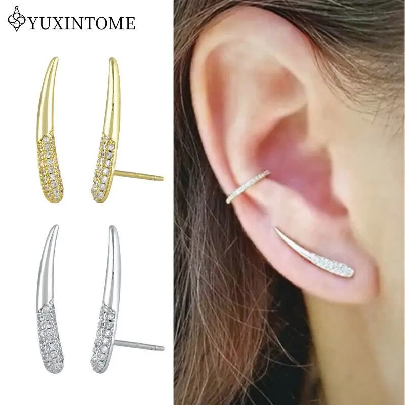 

925 Sterling Silver Ear Needle Vertical Strips micro-zircon Wolf Fang Stud Earrings Trendy Pierced Earrings Fashion Jewelry