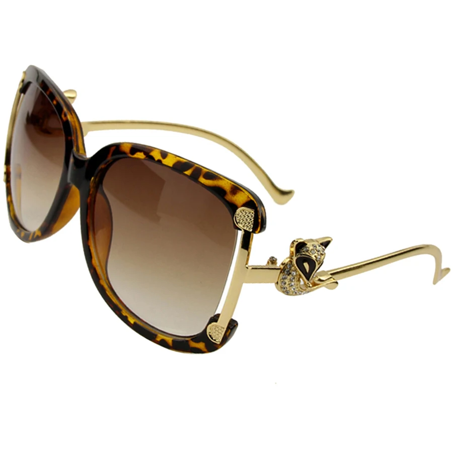 Okulary przeciwsłoneczne damskie owalne Retro oprawki ze stopu złote motyw lisa Vintage Luxury Brand Ladies Drive Travel okulary przeciwsłoneczne 4 kolory