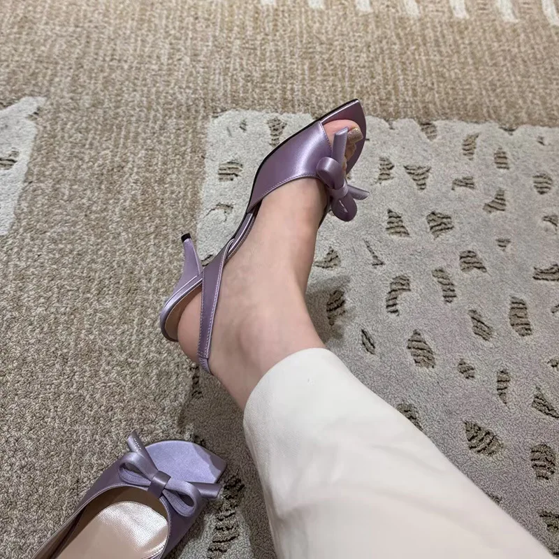 Sandals 2026 Summer Light Blue Fashionable Square Head Side Empty High Heels Women's Thin Heels