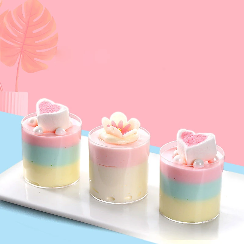 70/180ml Plastic Cylinder Dessert Cups Drinking Cups Mousses Cake Container Ice Cream Cup For Wedding Party Decoration