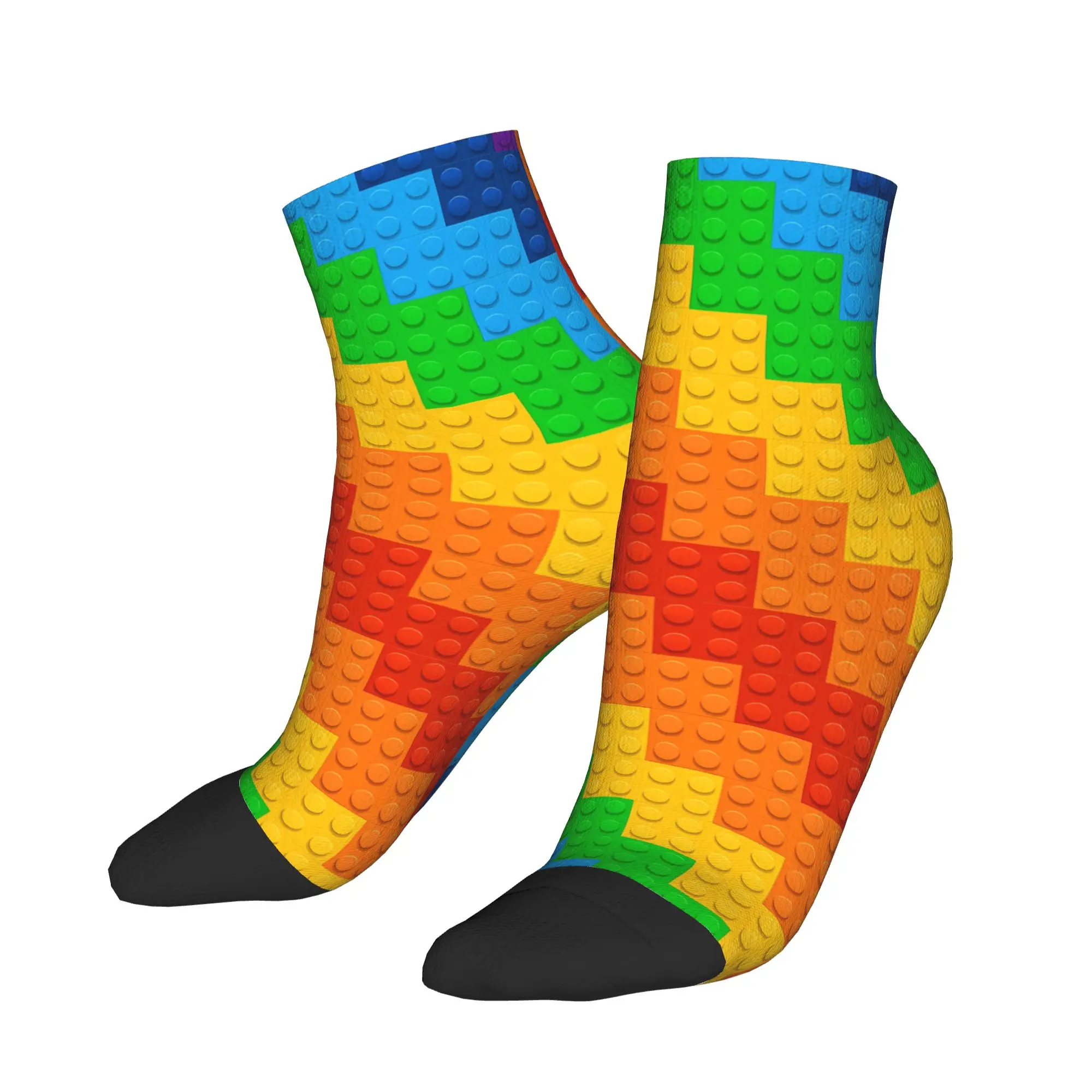 Rainbow Gradient Building Blocks Print Ankle Socks  Non Slip Comfortable Cycling Socks For Women Men Summer Gothic Graphic Sock