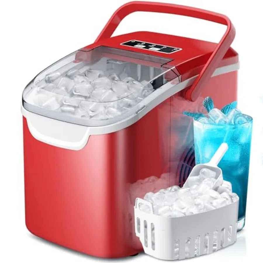 Countertop Ice Maker, 26Lbs/24H, 2 Sizes of Ice, Self-Cleaning, 8 Bullet-Shaped Ice Cubes Ready in 6 Mins, Portable Ice Machine